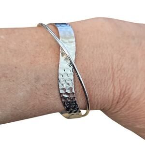 Silvertone Hammered Crossover Bangle Bracelet - Women's Jewelry